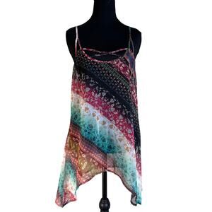 Maurices Tank Womens M Sheer Floral Boho Festival Asymmetric Strappy Flowing